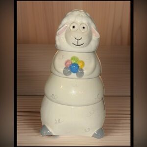 Ceramic Sheep Cookie Jar with Yarn Balls • Farmhouse Cottage Kitchen Decor